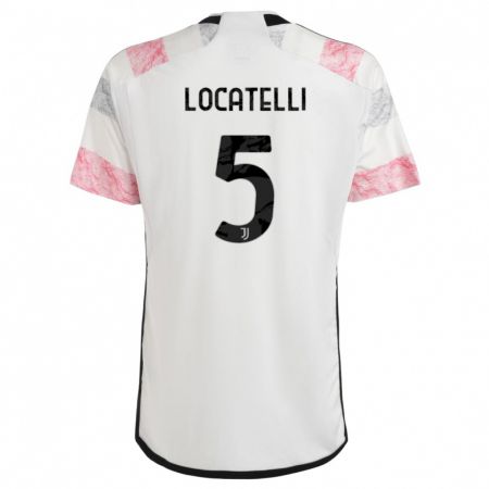 Kandiny Gyermek Manuel Locatelli #5 Fehér Rózsaszín Idegenbeli Jersey 2023/24 Mez Póló Ing