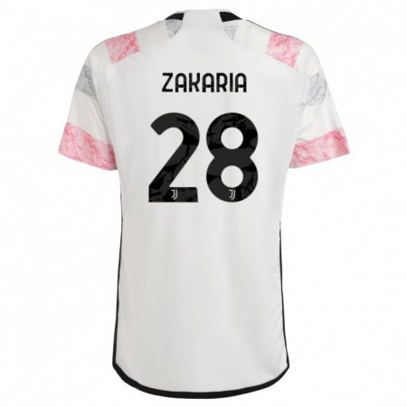 Kandiny Gyermek Denis Zakaria #28 Fehér Rózsaszín Idegenbeli Jersey 2023/24 Mez Póló Ing