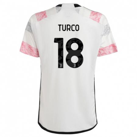 Kandiny Gyermek Nicolo Turco #18 Fehér Rózsaszín Idegenbeli Jersey 2023/24 Mez Póló Ing