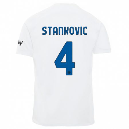 Kandiny Gyermek Aleksandar Stankovic #4 Fehér Idegenbeli Jersey 2023/24 Mez Póló Ing