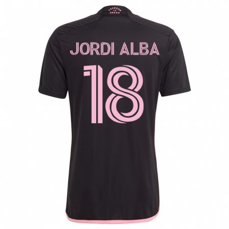 Kandiny Gyermek Jordi Alba #18 Fekete Idegenbeli Jersey 2023/24 Mez Póló Ing