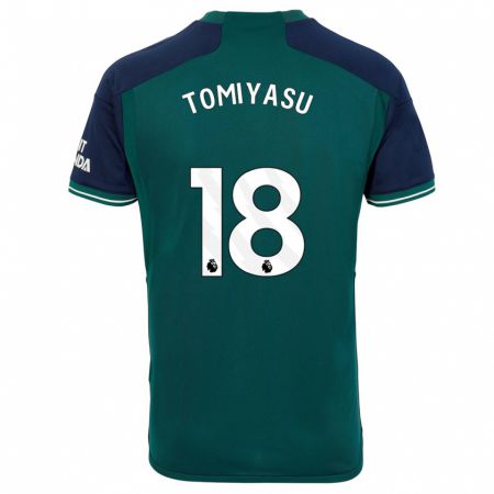 Kandiny Gyermek Takehiro Tomiyasu #18 Zöld Harmadik Számú Jersey 2023/24 Mez Póló Ing