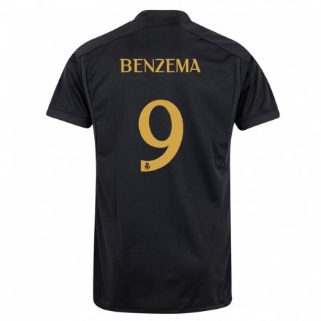 Kandiny Gyermek Karim Benzema #9 Fekete Harmadik Számú Jersey 2023/24 Mez Póló Ing
