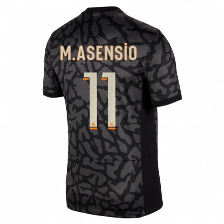 Kandiny Gyermek Marco Asensio #11 Fekete Harmadik Számú Jersey 2023/24 Mez Póló Ing