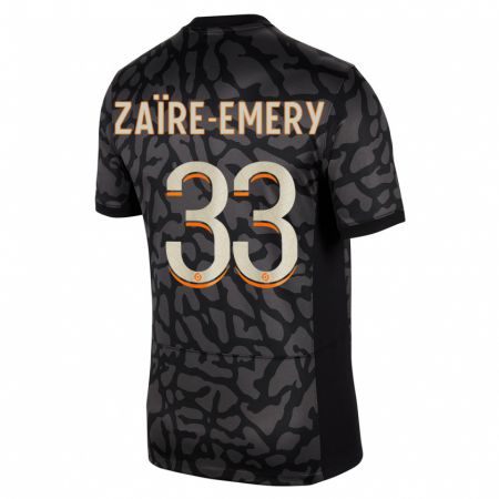 Kandiny Gyermek Warren Zaïre-Emery #33 Fekete Harmadik Számú Jersey 2023/24 Mez Póló Ing