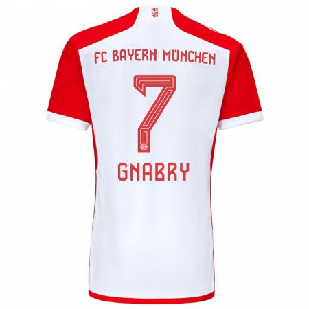 Kandiny Férfi Serge Gnabry #7 Piros Fehér Hazai Jersey 2023/24 Mez Póló Ing