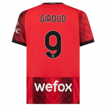 Kandiny Férfi Olivier Giroud #9 Piros Fekete Hazai Jersey 2023/24 Mez Póló Ing