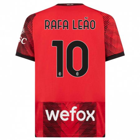 Kandiny Férfi Rafael Leão #10 Piros Fekete Hazai Jersey 2023/24 Mez Póló Ing