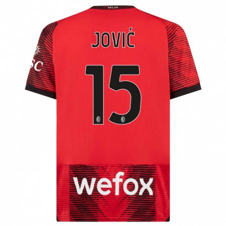 Kandiny Férfi Luka Jovic #15 Piros Fekete Hazai Jersey 2023/24 Mez Póló Ing