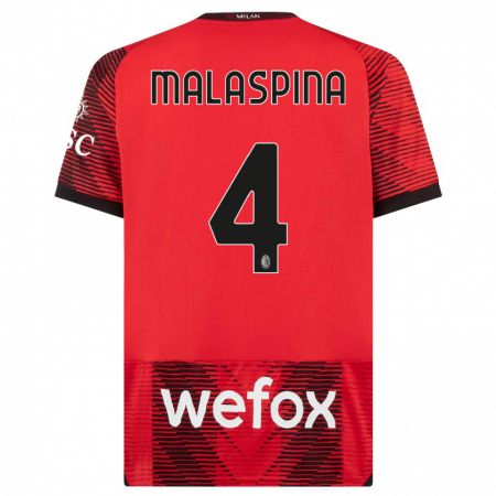 Kandiny Férfi Mattia Malaspina #4 Piros Fekete Hazai Jersey 2023/24 Mez Póló Ing
