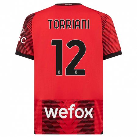 Kandiny Férfi Lorenzo Torriani #12 Piros Fekete Hazai Jersey 2023/24 Mez Póló Ing