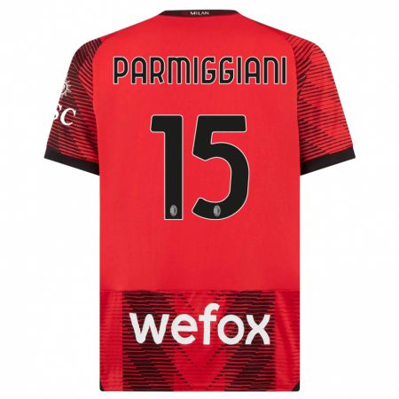 Kandiny Férfi Pietro Parmiggiani #15 Piros Fekete Hazai Jersey 2023/24 Mez Póló Ing