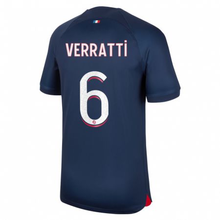 Kandiny Férfi Marco Verratti #6 Kék Piros Hazai Jersey 2023/24 Mez Póló Ing