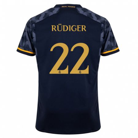 Kandiny Férfi Antonio Rüdiger #22 Sötétkék Idegenbeli Jersey 2023/24 Mez Póló Ing