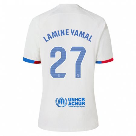 Kandiny Férfi Lamine Yamal #27 Fehér Idegenbeli Jersey 2023/24 Mez Póló Ing