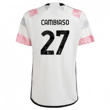 Kandiny Férfi Andrea Cambiaso #27 Fehér Rózsaszín Idegenbeli Jersey 2023/24 Mez Póló Ing