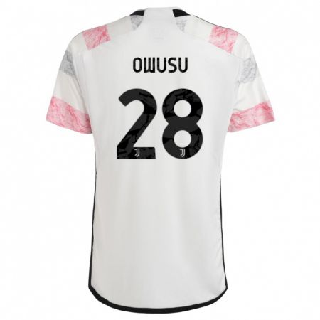 Kandiny Férfi Augusto Owusu #28 Fehér Rózsaszín Idegenbeli Jersey 2023/24 Mez Póló Ing