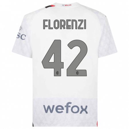 Kandiny Férfi Alessandro Florenzi #42 Fehér Idegenbeli Jersey 2023/24 Mez Póló Ing