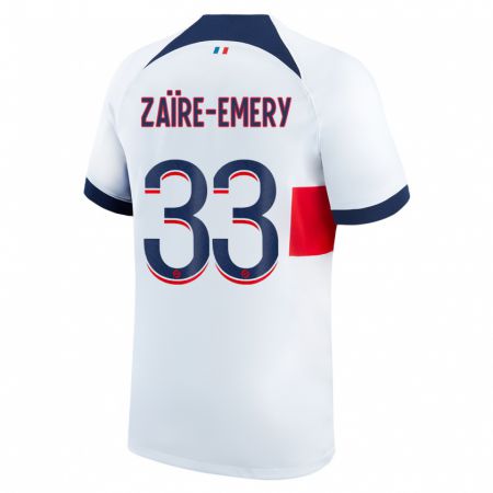 Kandiny Férfi Warren Zaïre-Emery #33 Fehér Idegenbeli Jersey 2023/24 Mez Póló Ing