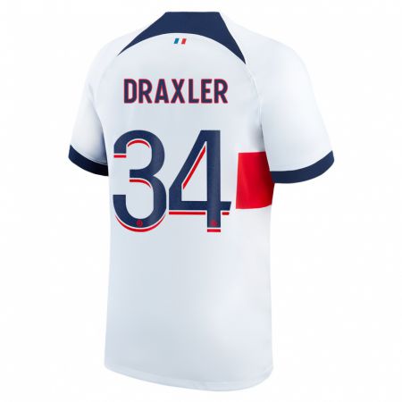 Kandiny Férfi Julian Draxler #34 Fehér Idegenbeli Jersey 2023/24 Mez Póló Ing
