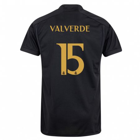 Kandiny Férfi Federico Valverde #15 Fekete Harmadik Számú Jersey 2023/24 Mez Póló Ing