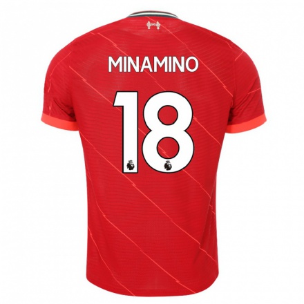 Gyermek Labdarúgás Takumi Minamino #18 Piros Hazai Jersey 2021/22 Mez Póló Ing