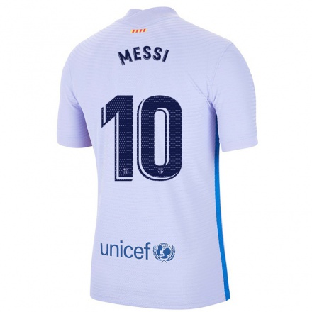 Gyermek Labdarúgás Lionel Messi #10 Világos Ibolya Idegenbeli Jersey 2021/22 Mez Póló Ing