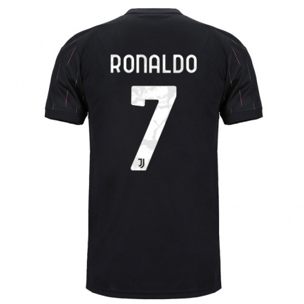 Gyermek Labdarúgás Cristiano Ronaldo #7 Fekete Idegenbeli Jersey 2021/22 Mez Póló Ing
