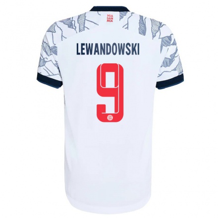 Gyermek Labdarúgás Robert Lewandowski #9 Szurke Fehér Számú Jersey 2021/22 Mez Póló Ing