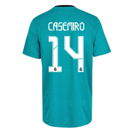 Gyermek Labdarúgás Casemiro #14 Világos Zöld Számú Jersey 2021/22 Mez Póló Ing