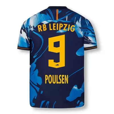 Gyermek Labdarúgás Yussuf Poulsen #9 Uefa Fehér Kék Mez 2020/21 Póló Ing