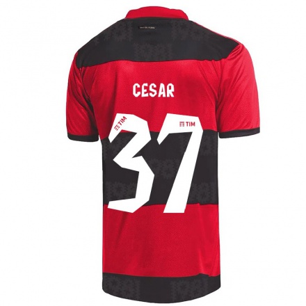 Férfi Labdarúgás Cesar #37 Piros Fekete Hazai Jersey 2021/22 Mez Póló Ing