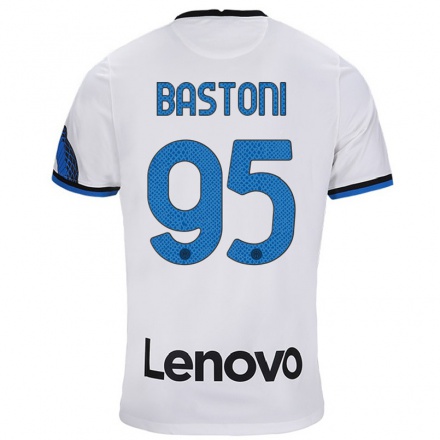 Férfi Labdarúgás Alessandro Bastoni #95 Fehér Kék Idegenbeli Jersey 2021/22 Mez Póló Ing