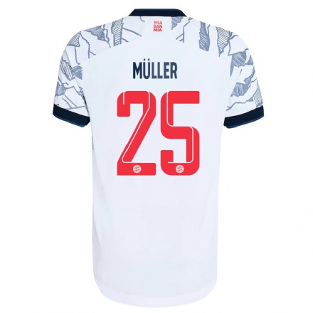 Férfi Labdarúgás Thomas Muller #25 Szurke Fehér Számú Jersey 2021/22 Mez Póló Ing
