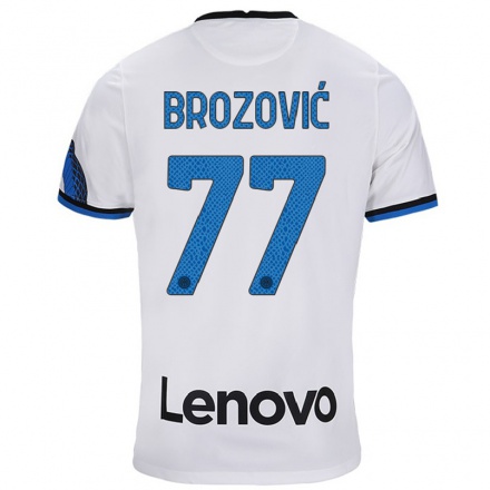 Női Labdarúgás Marcelo Brozovic #77 Fehér Kék Idegenbeli Jersey 2021/22 Mez Póló Ing