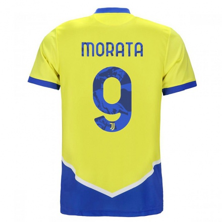 Női Labdarúgás Alvaro Morata #9 Kék Sárga Számú Jersey 2021/22 Mez Póló Ing